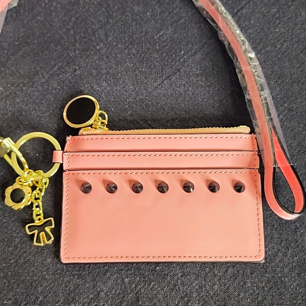 Pink Slim Mini ID/Credit Card/Cash Holder with Zipper Closure and Strap